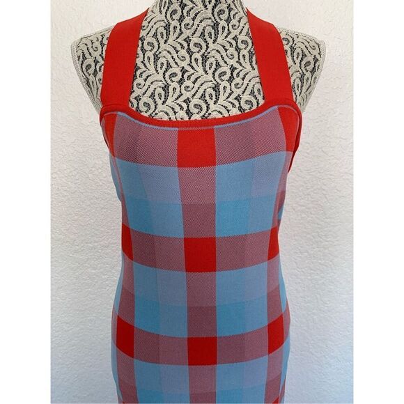 Parker Ayla Knit Midi Dress in Plaid Blue, Red Size M - Picture 7 of 12